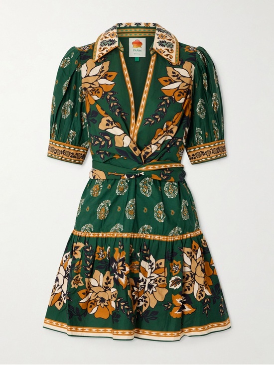 FARM Rio Dresses & Skirts - NWT FARM Rio Green Floral Wrap Mini Dress with Mustard Accents
